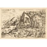 Angelo Falconetto. Gebirgslandschaft mit Juda und Tamar. Um 1565. Radierung. Nagler Monogr. I, 543,