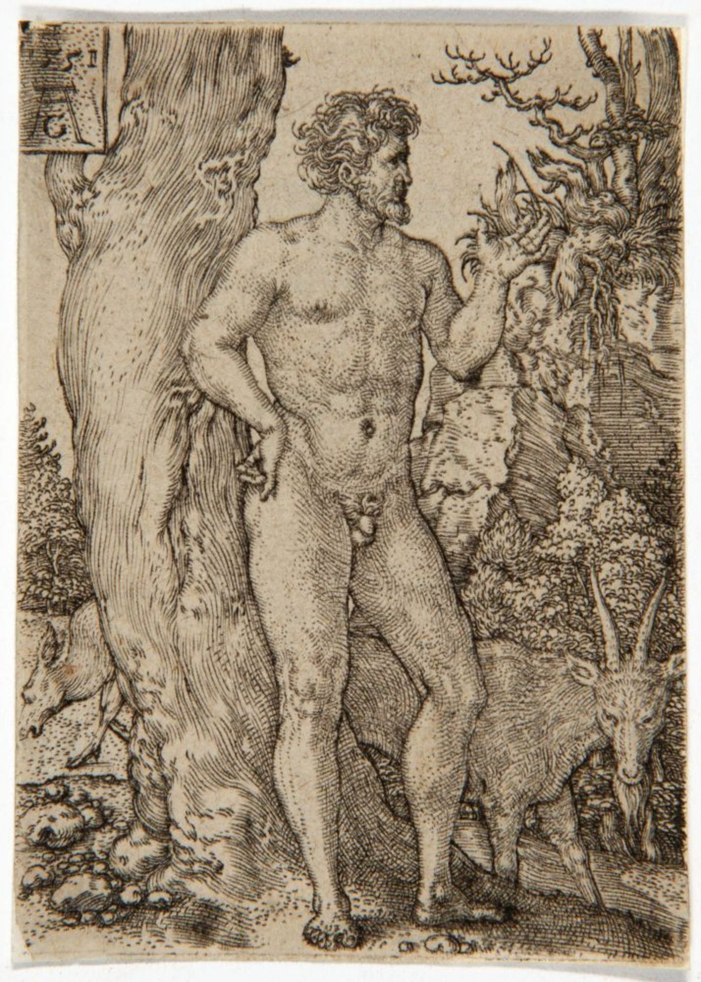 Heinrich Aldegrever. Adam mit Ziege. / Eva mit Bär. 1551. 2 Blatt Kupferstiche. NH 7-8.