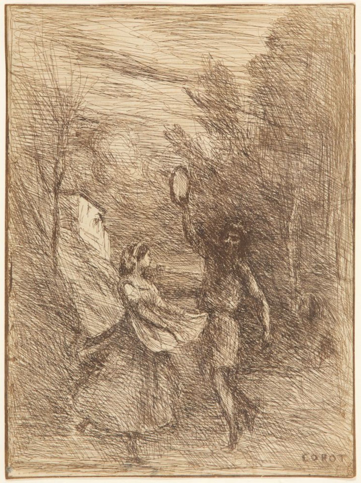 Jean Baptiste Camille Corot. Saltarelle.1858. Cliché-verre. D. 75, I (von 2).