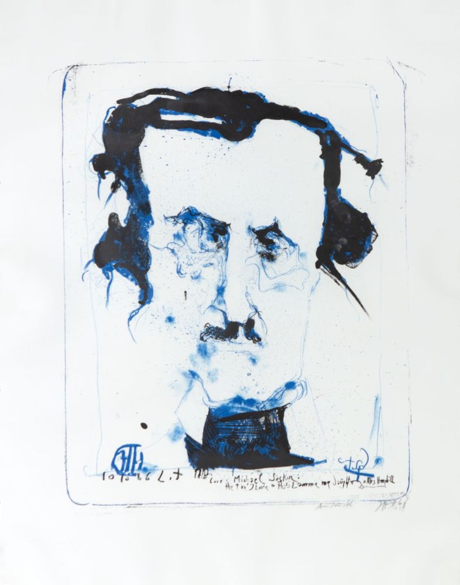 Horst Janssen. Edgar Allan Poe. 1986. Farblithographie. Signiert. Andruck.