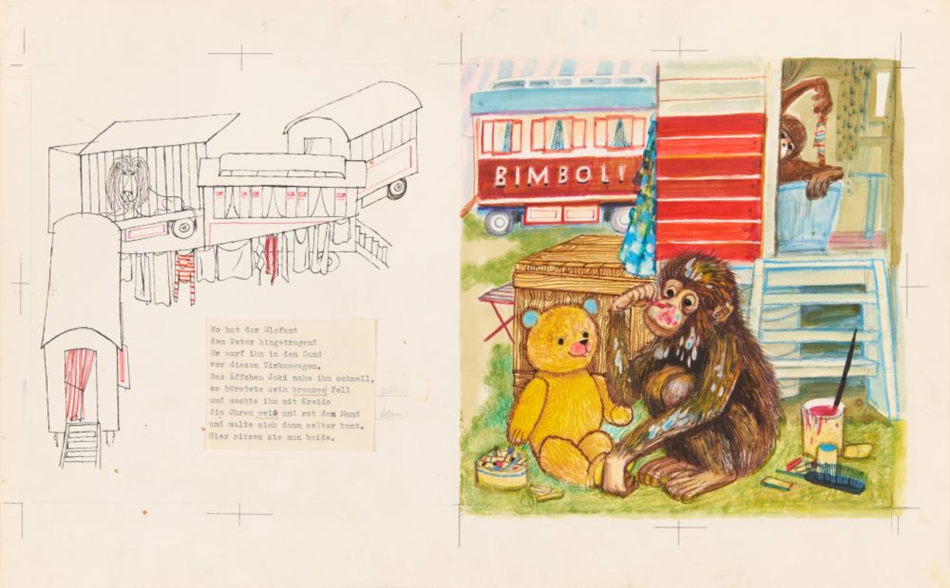 W. Krumbach / E. Gürtzig, Teddy im Zirkus. Originalentwürfe. Um 1965. - Image 3 of 4