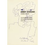 Ossip Zadkine. Kugelschreiberzeichnung auf Ausstellungskatalog. 1960. Signiert.