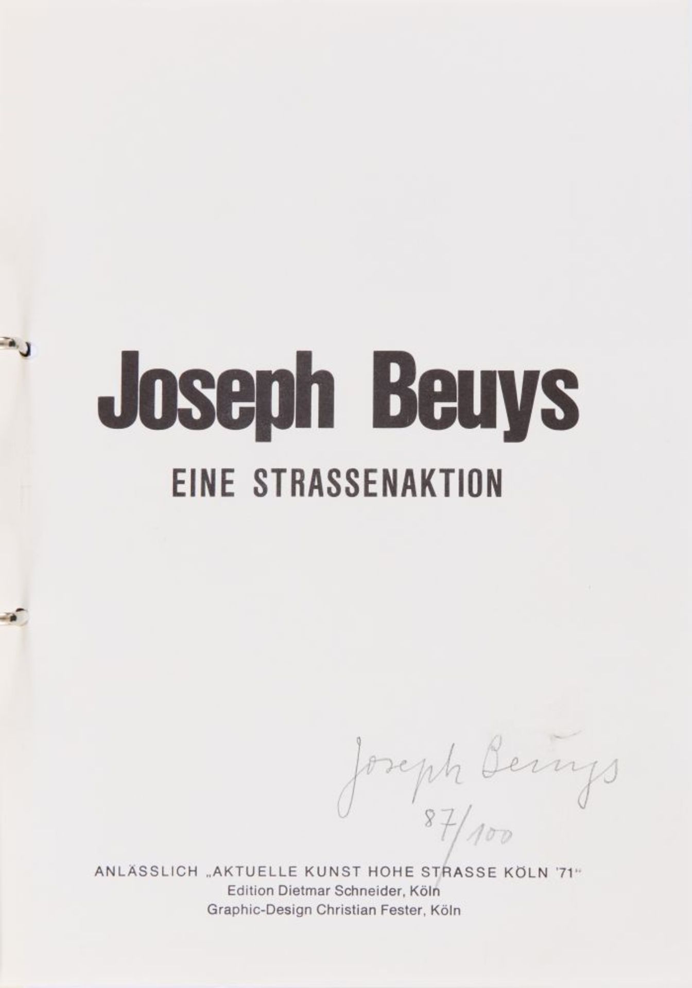 Joseph Beuys. Eine Straßenaktion. 1972. Signiert. Ex. 87/100. Schellmann 44.