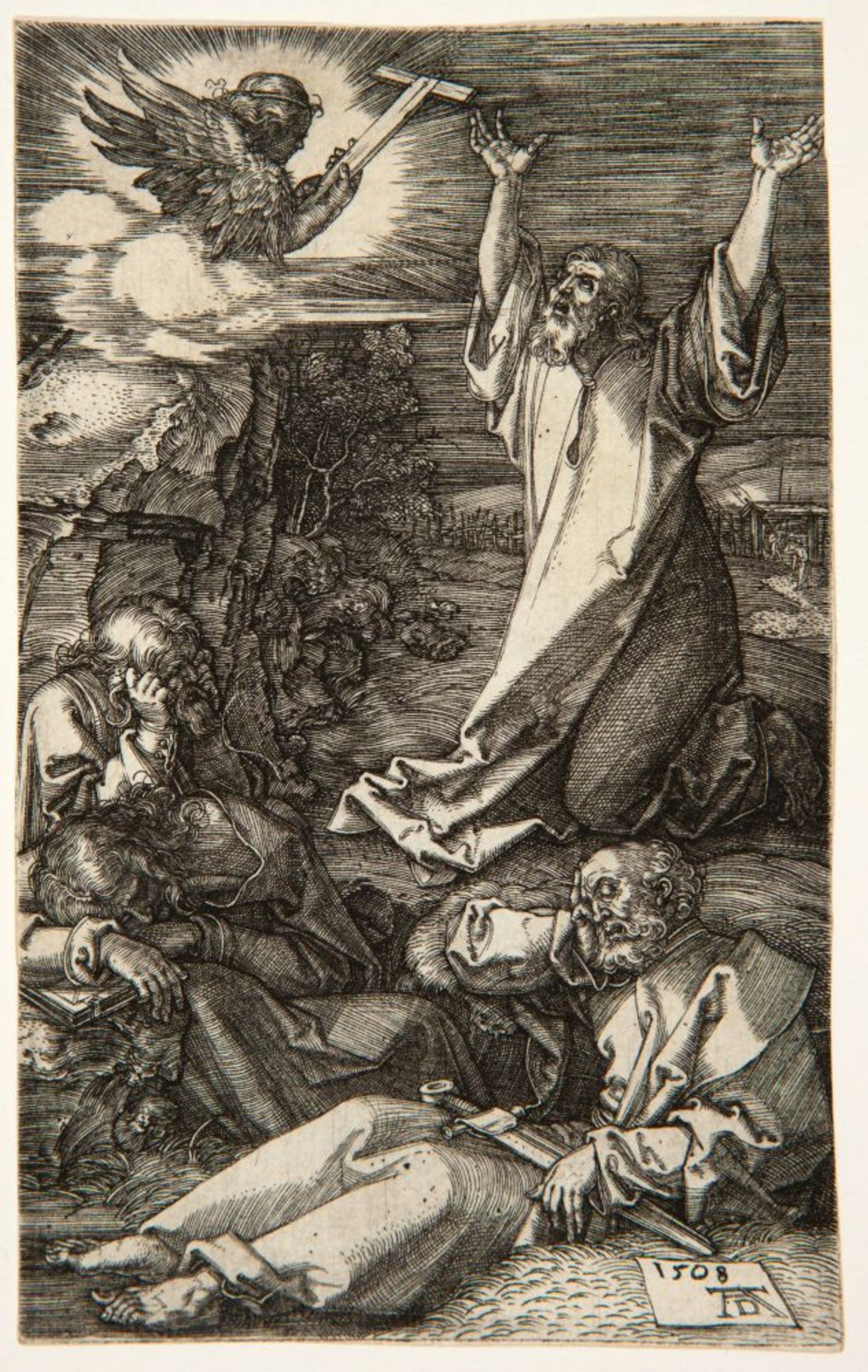 Albrecht Dürer. Christus am Ölberg (aus der kleinen Kupferstichpassion), 1508. Kupferstich. Meder 4