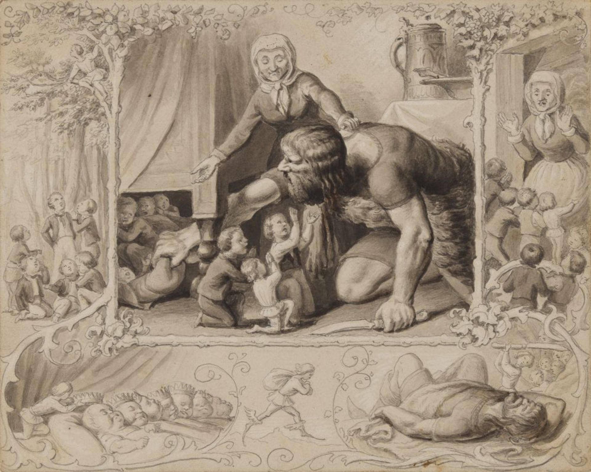 Peter Carl Geissler, 7 Bleistiftzeichnungen mit Märchenillustrationen. Um 1850. - Bild 2 aus 4