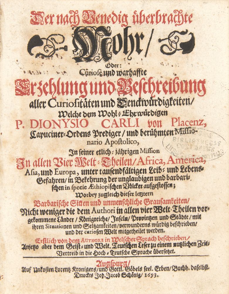 D. Carli, Der nach Venedig überbrachte Mohr. Augsburg 1693. - Image 2 of 3