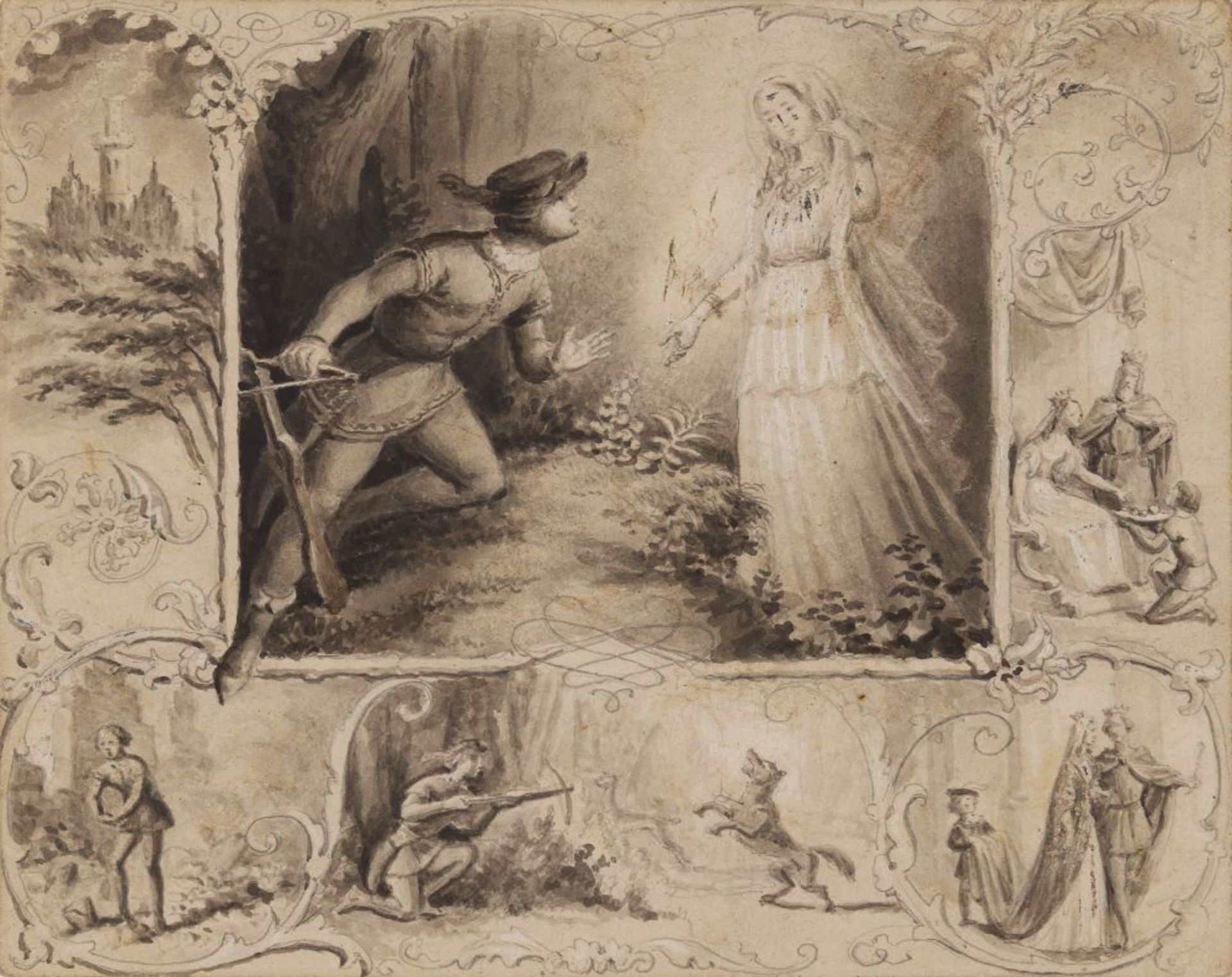 Peter Carl Geissler, 7 Bleistiftzeichnungen mit Märchenillustrationen. Um 1850. - Bild 4 aus 4