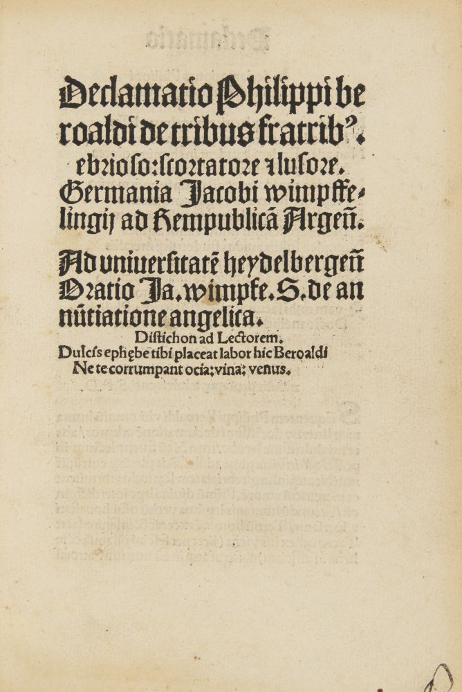 F. Beroaldo / J. Wimpheling, Declamatio. Straßburg 1501. - Image 2 of 3