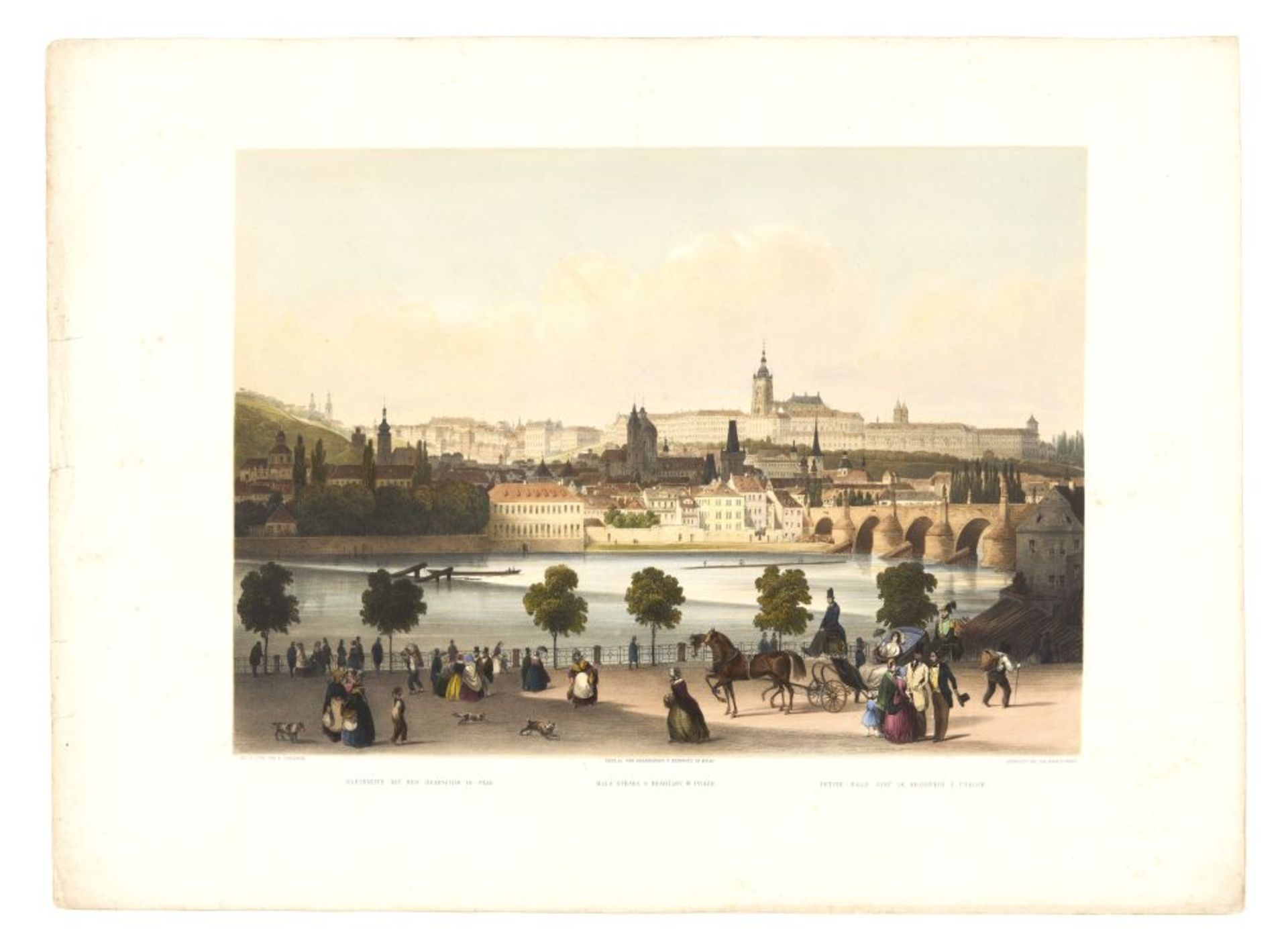 Prag. - 6 kolor. lithogr. Ansichten von F. J. X. Sandmann. Wien, um 1845. Mit Widmungsbl. in Ln.-Map