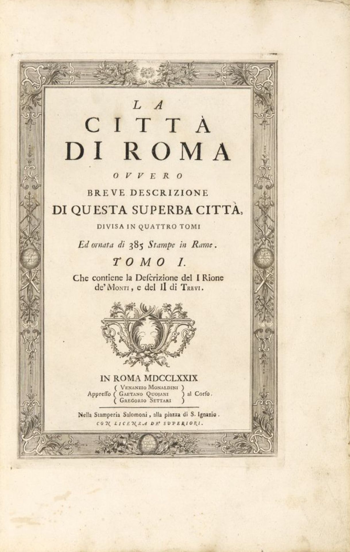 D. Magnan, La citta die Roma. 4 Tle. in 1 Bd. Rom 1779. - Image 2 of 6
