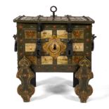 A German polychrome painted wrought-iron Armada chest on stand