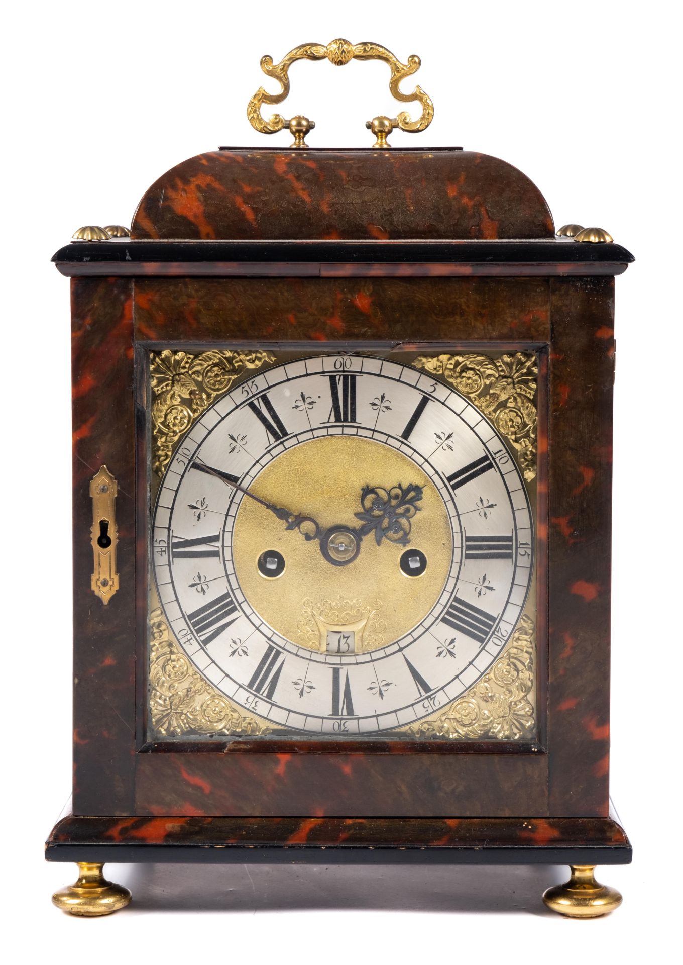 An English brass-mounted tortoiseshell bracket clock