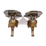 A pair of gilt-bronze and marble wall consoles
