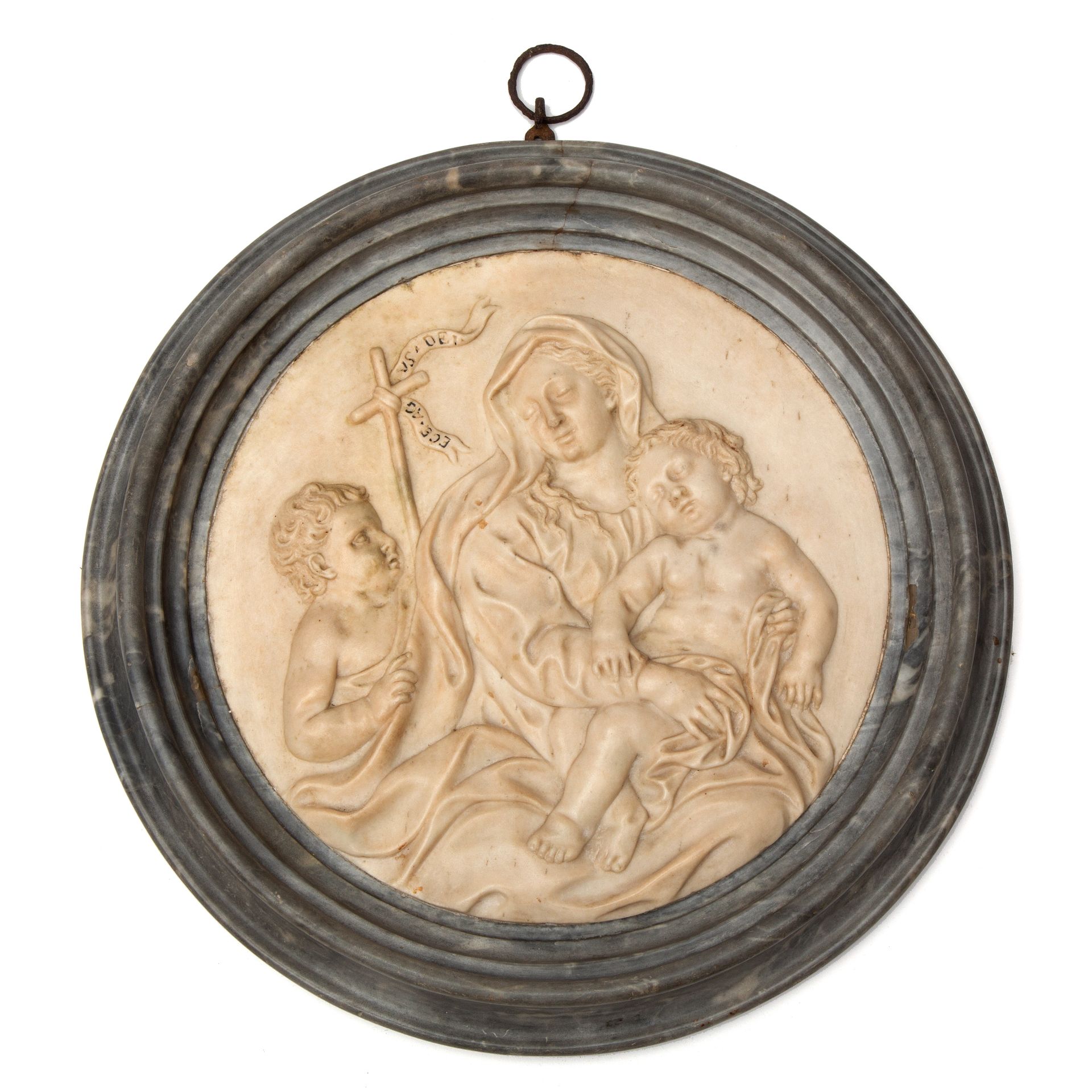 A North-European carved marble tondo of the Virgin and Child with the Infant St. John