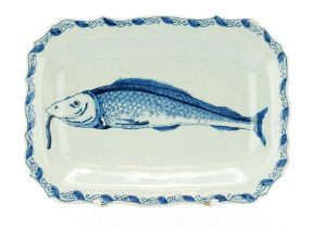 A Delft blue and white pottery herring dish