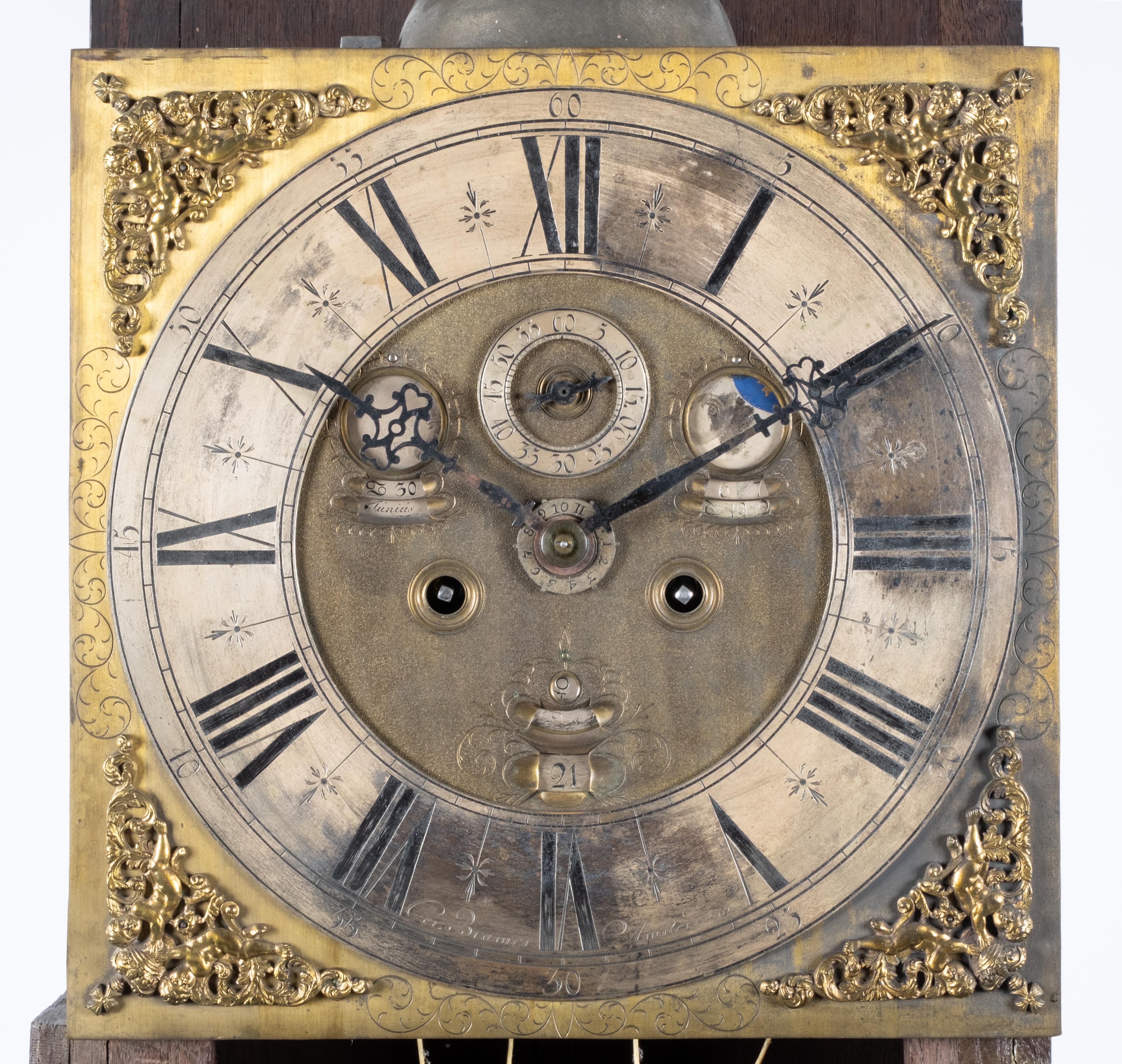 A Dutch burr-walnut and ebonised longcase clock - Image 3 of 4