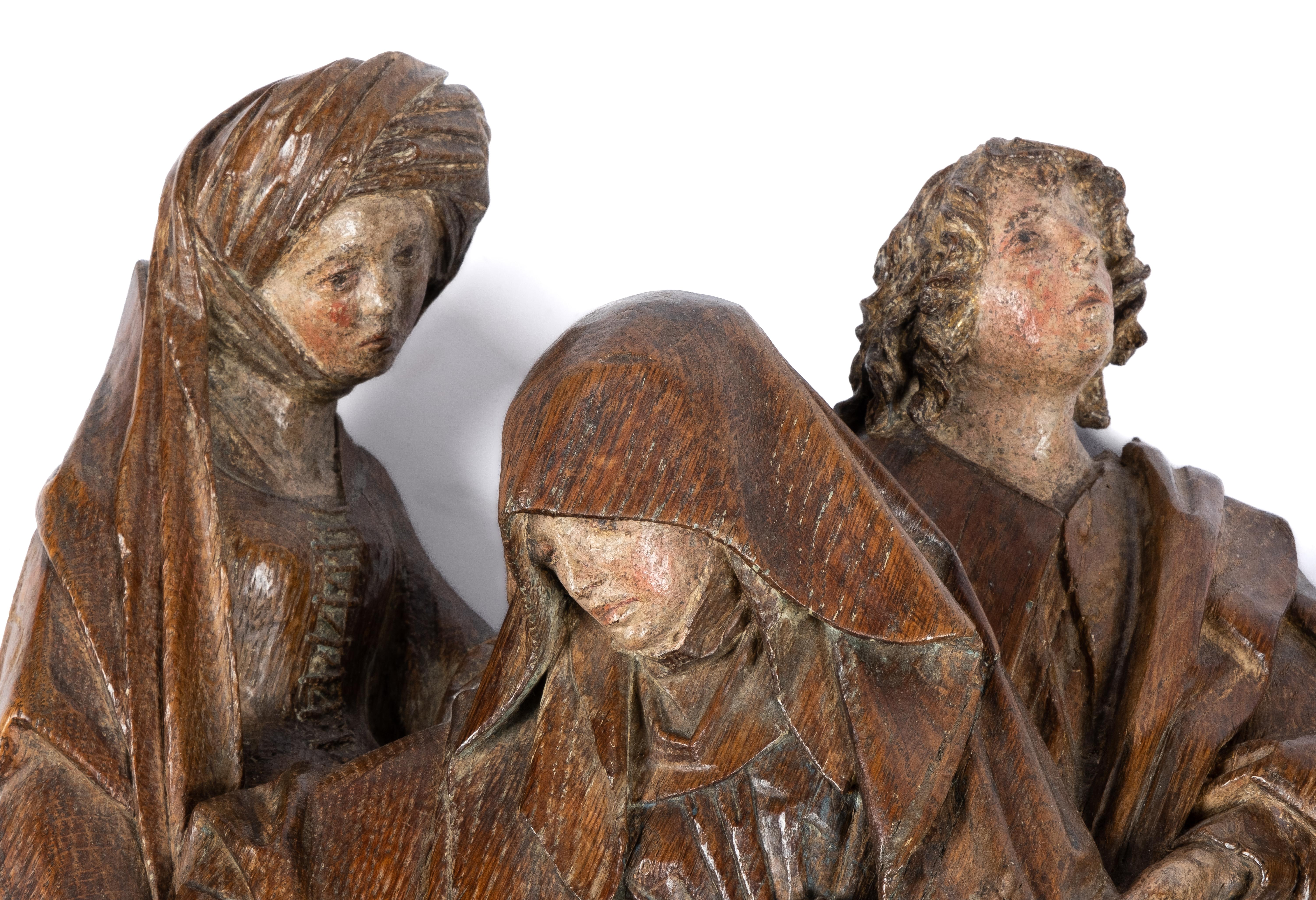 A Flemish carved and polychrome painted oak group of the Swooning of the Virgin - Image 3 of 7