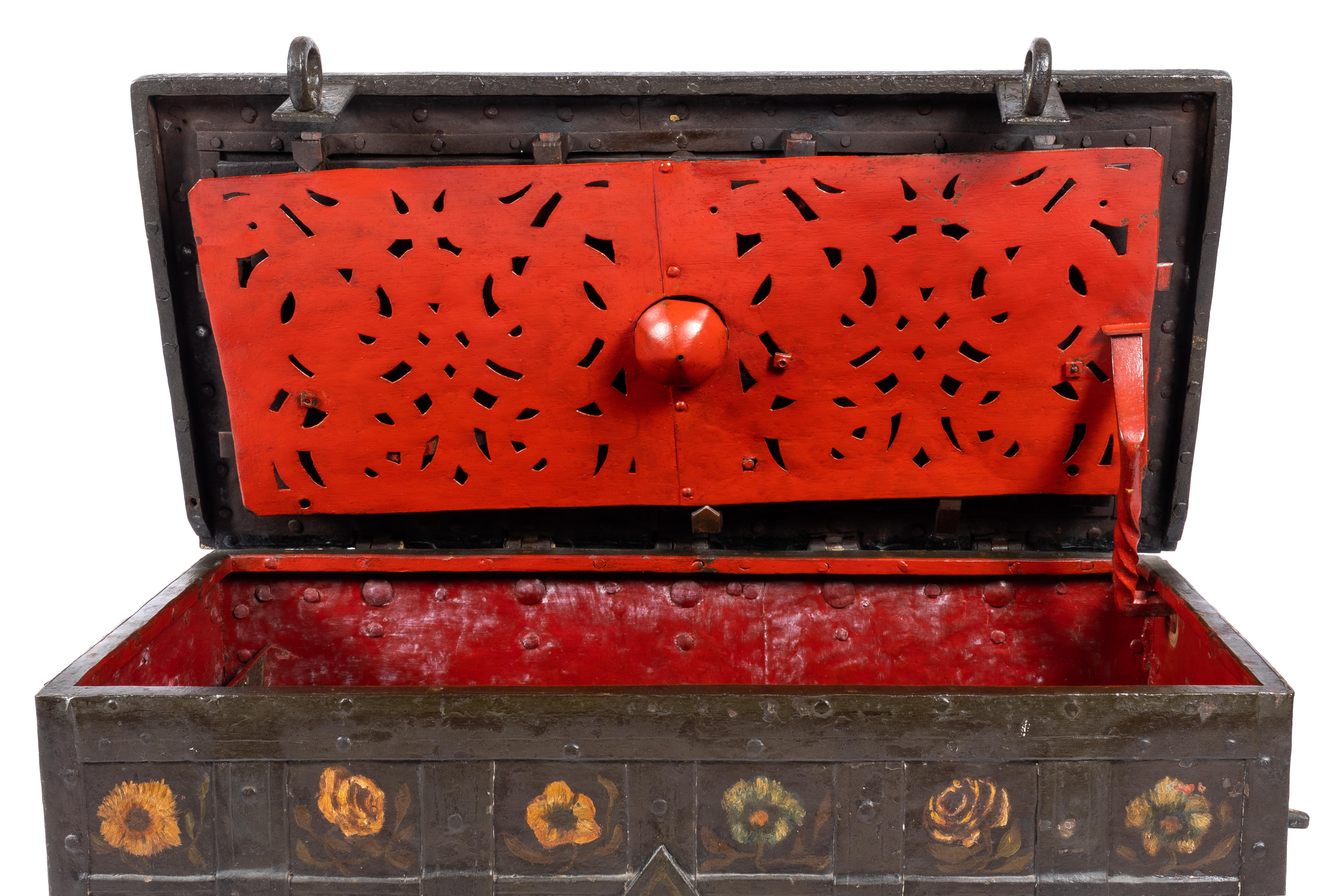 A German polychrome-painted wrought-iron Armada chest - Image 4 of 5