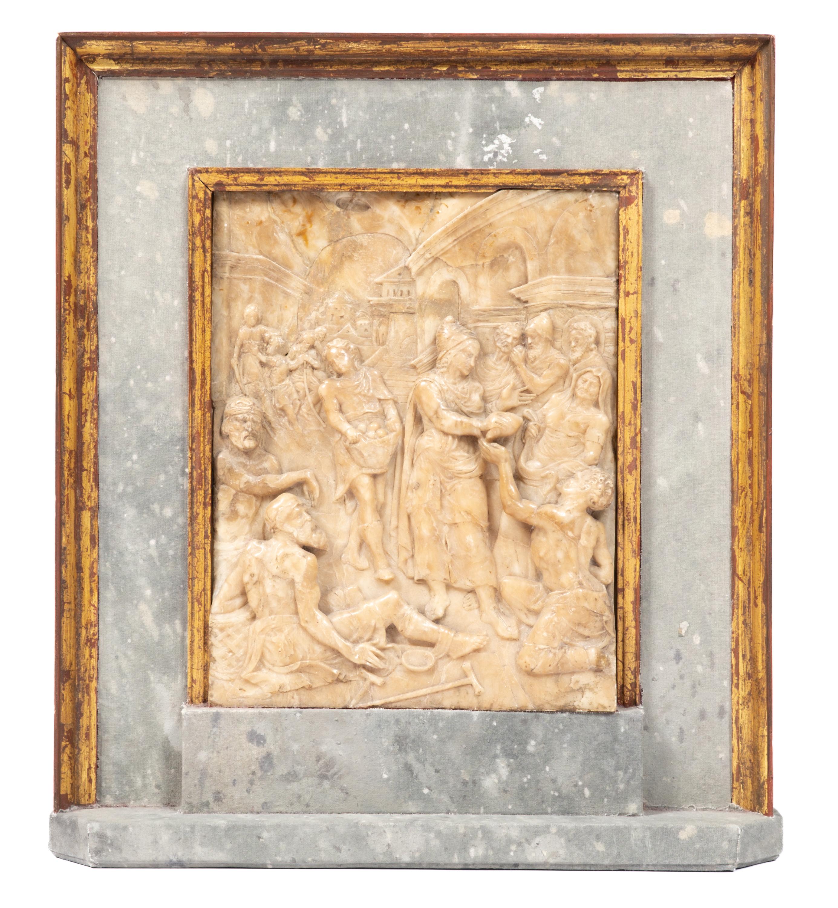 A larger Malines carved alabaster relief 'Mercy'