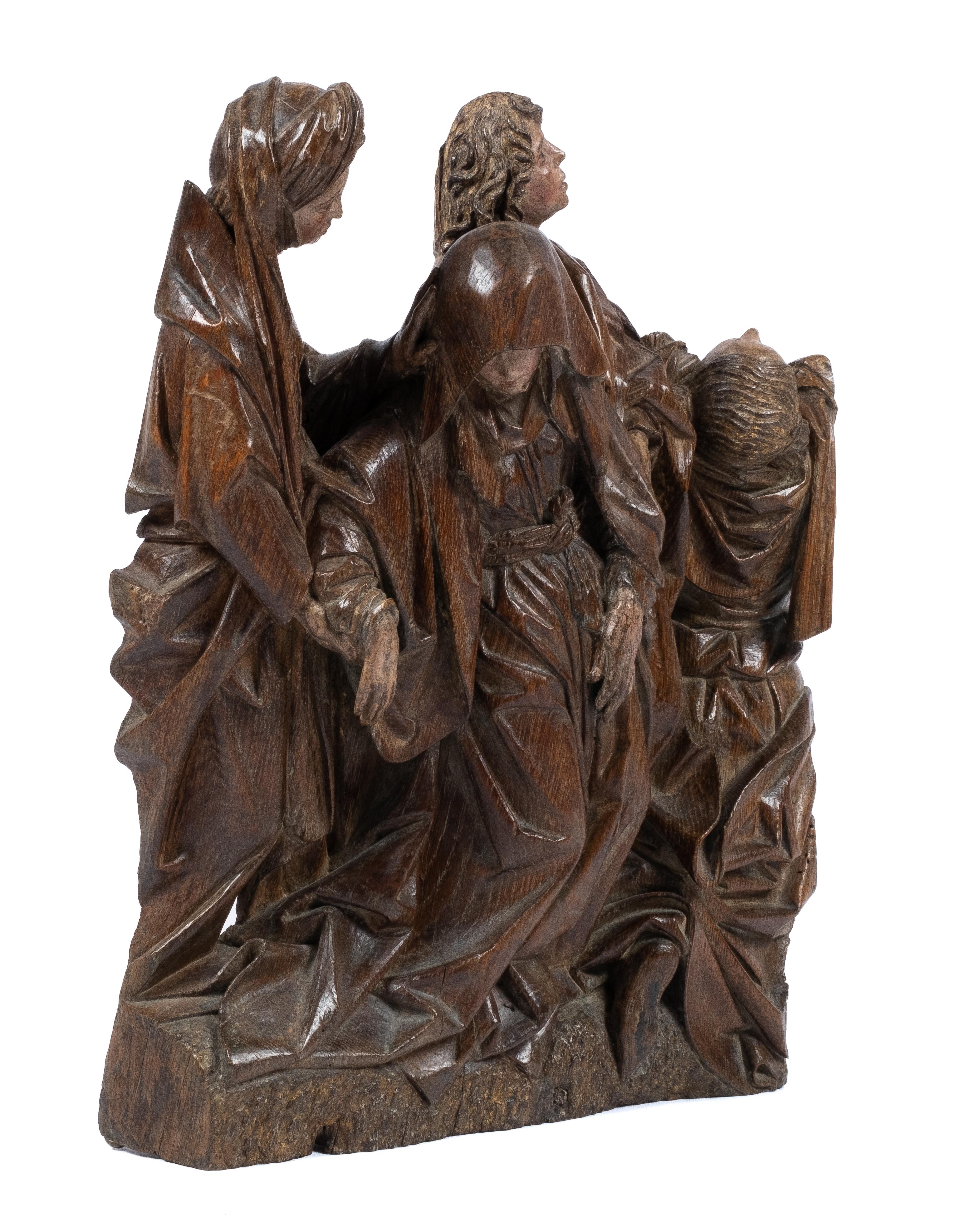 A Flemish carved and polychrome painted oak group of the Swooning of the Virgin - Image 4 of 7