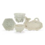 Five Delft white pottery strainers