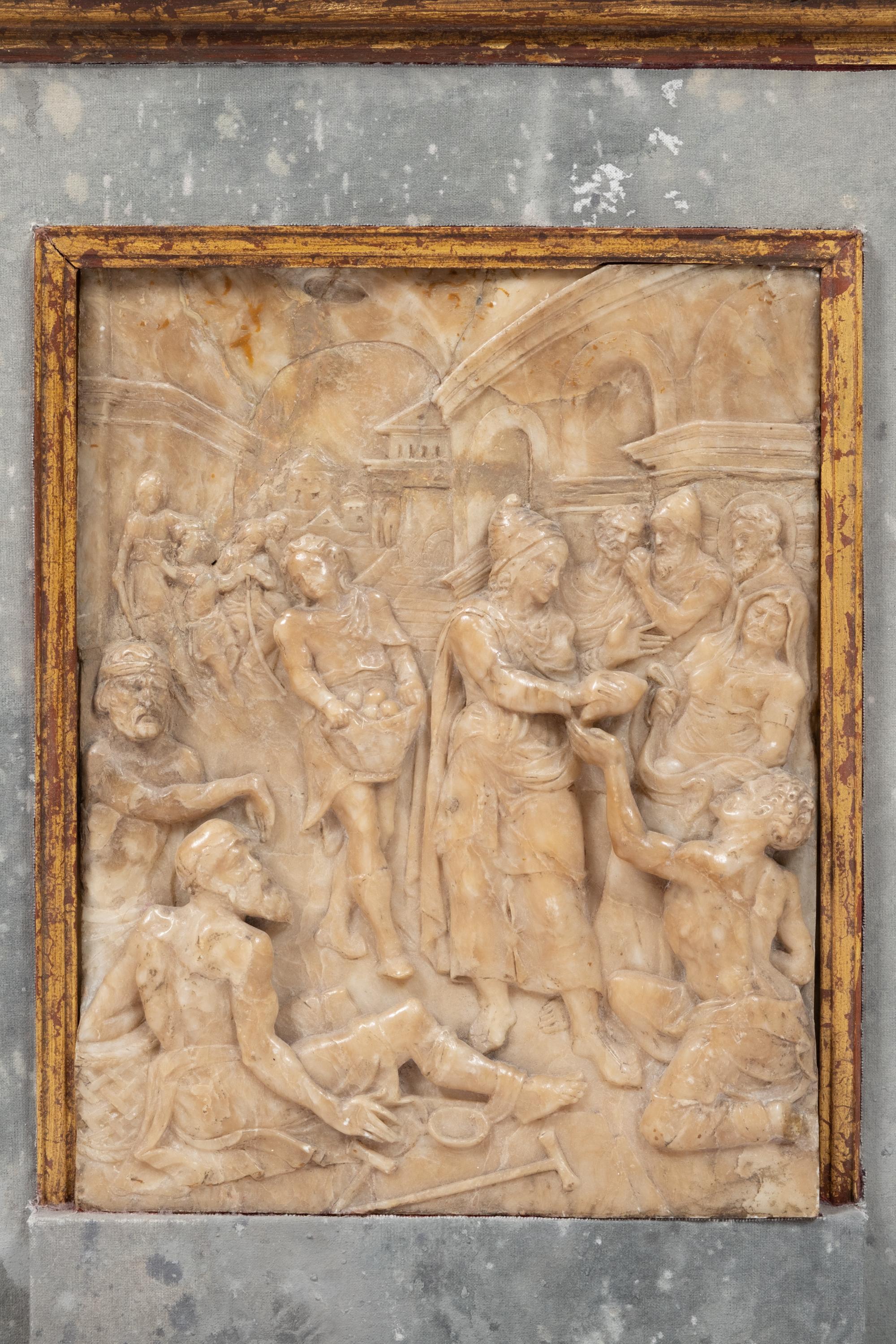 A larger Malines carved alabaster relief 'Mercy' - Image 2 of 2