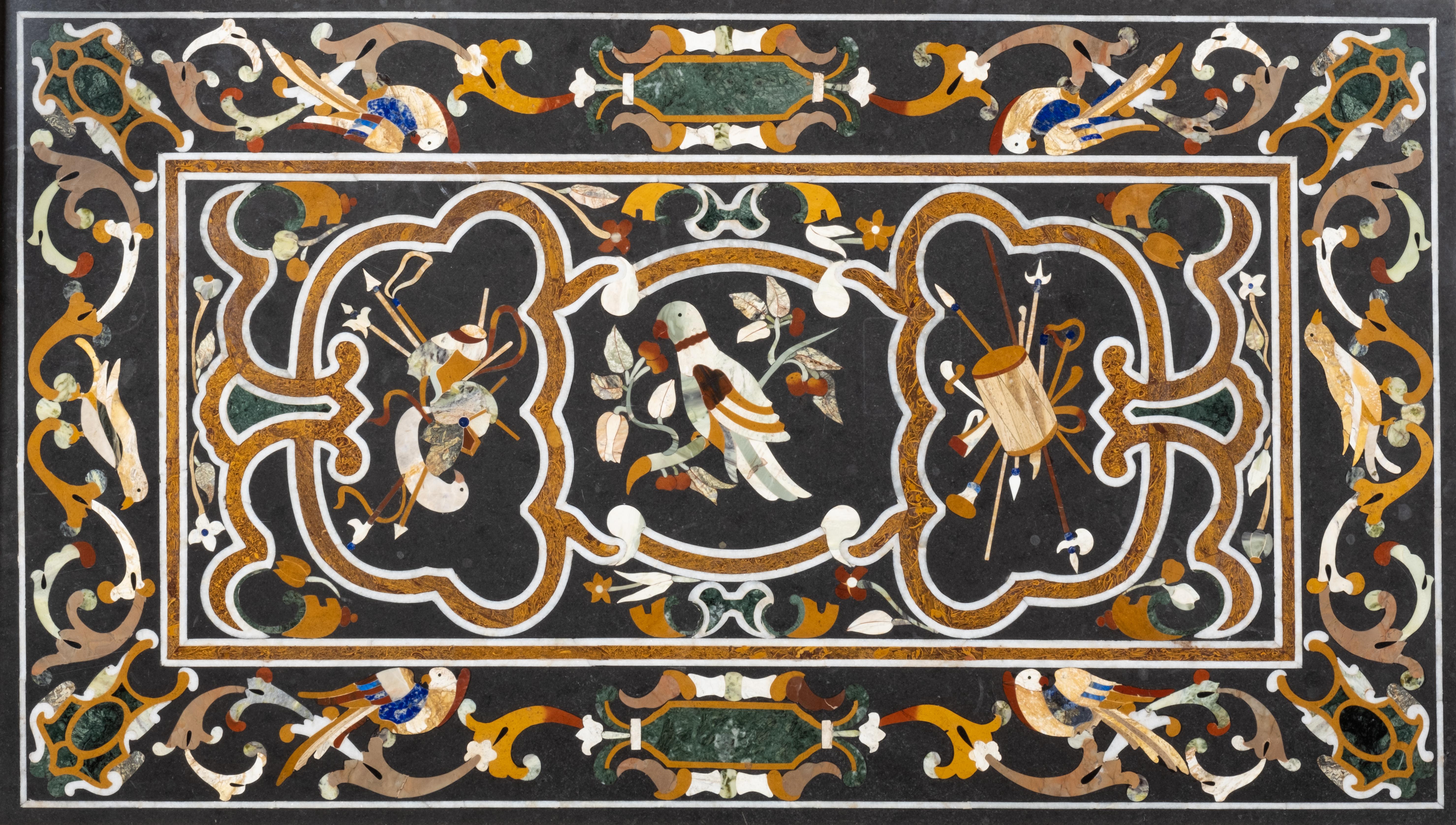 A pietra dura and marble table top