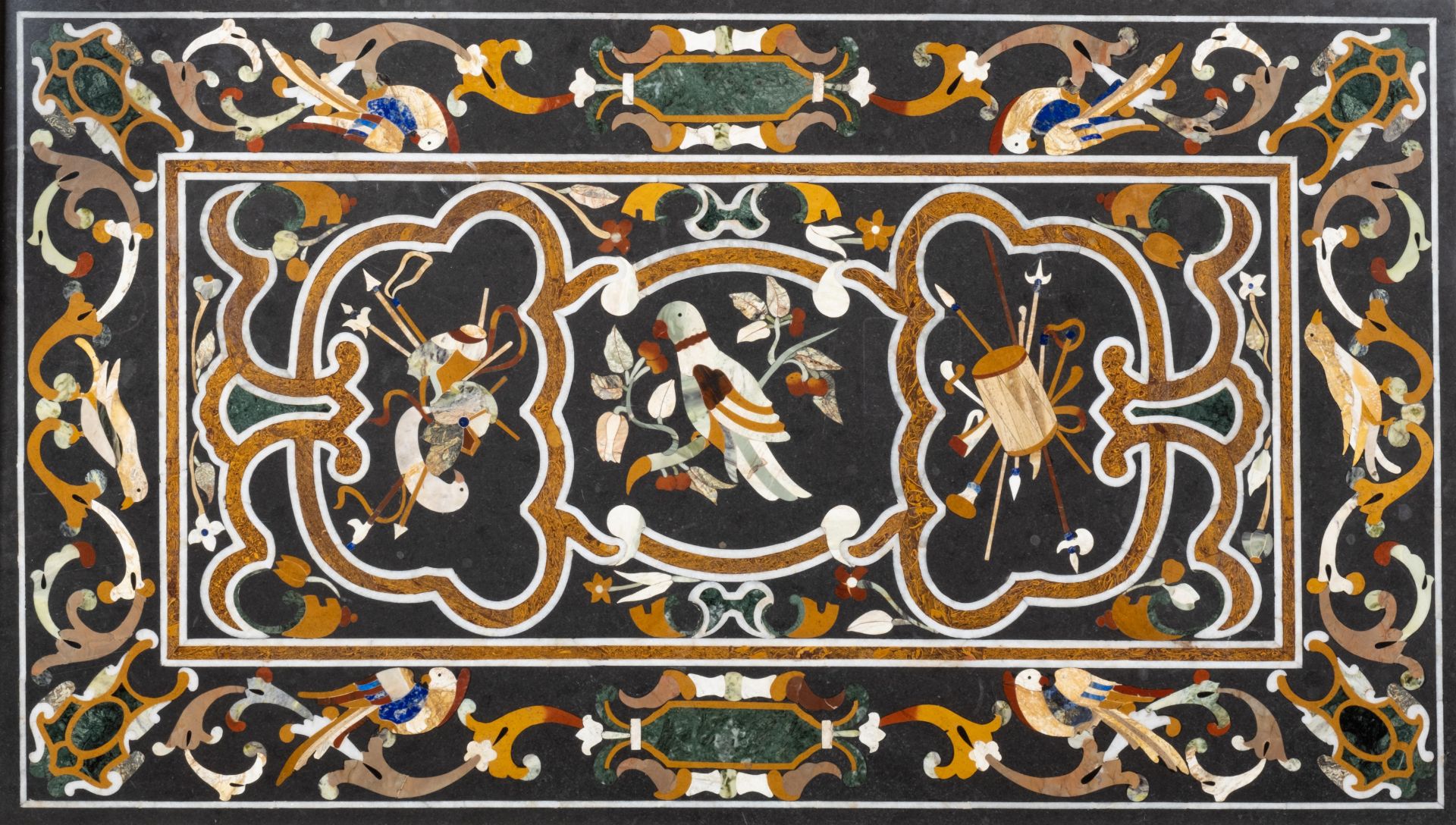 A pietra dura and marble table top