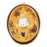 A Louis XV giltwood and japanned quarter-repeating cartel time piece
