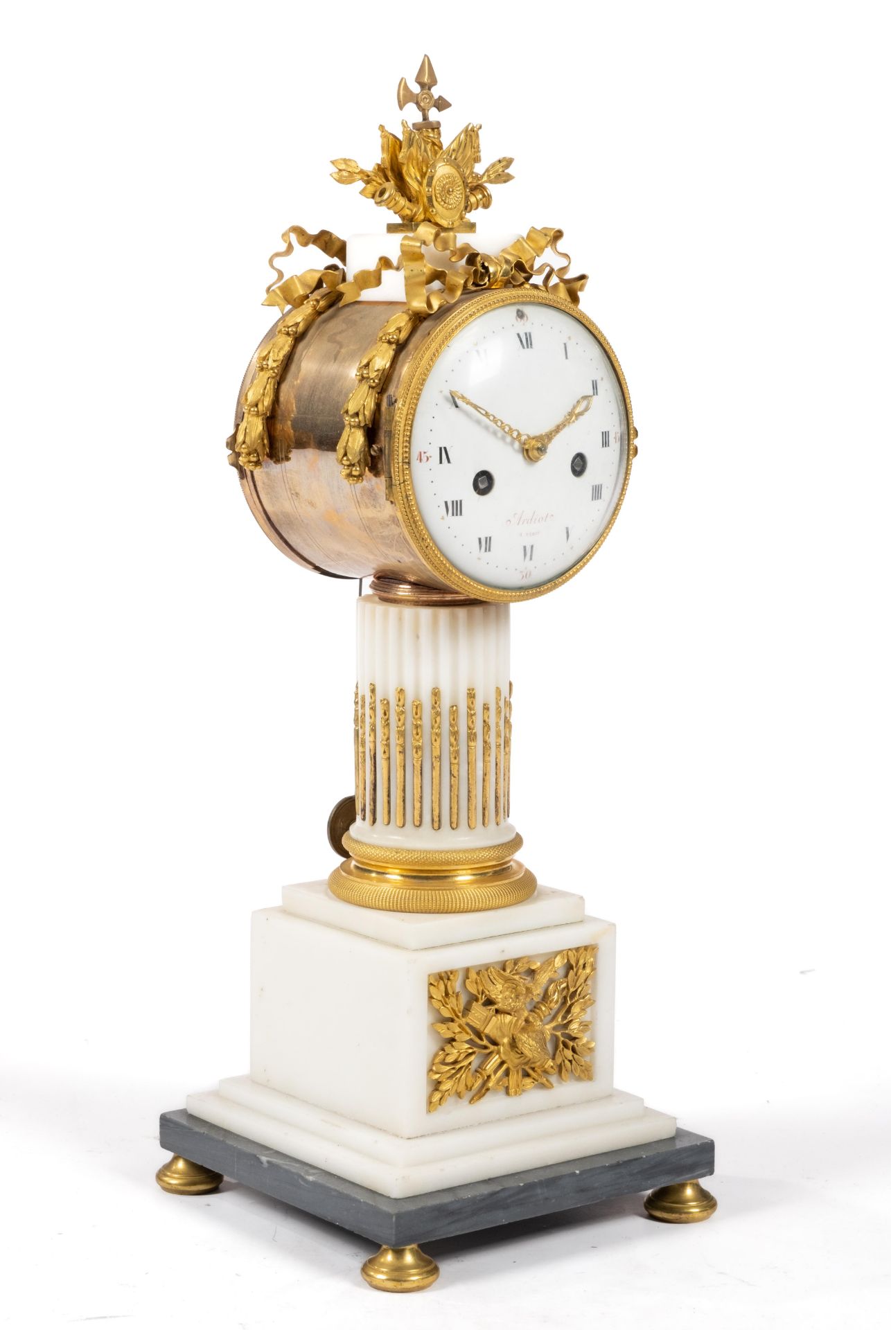 A Louis XVI ormolu and marble columnar mantel clock 'pendule borne' - Image 2 of 5