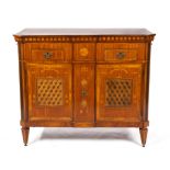 A Dutch satinwood, tulipwood, kingwood and fruitwood marquetry and parquetry sideboard 'klapbuffet'