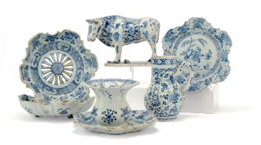 A group of Dutch Delft pottery including a rare bull