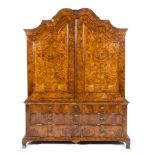 A Dutch brass-mounted walnut and burr-walnut cabinet