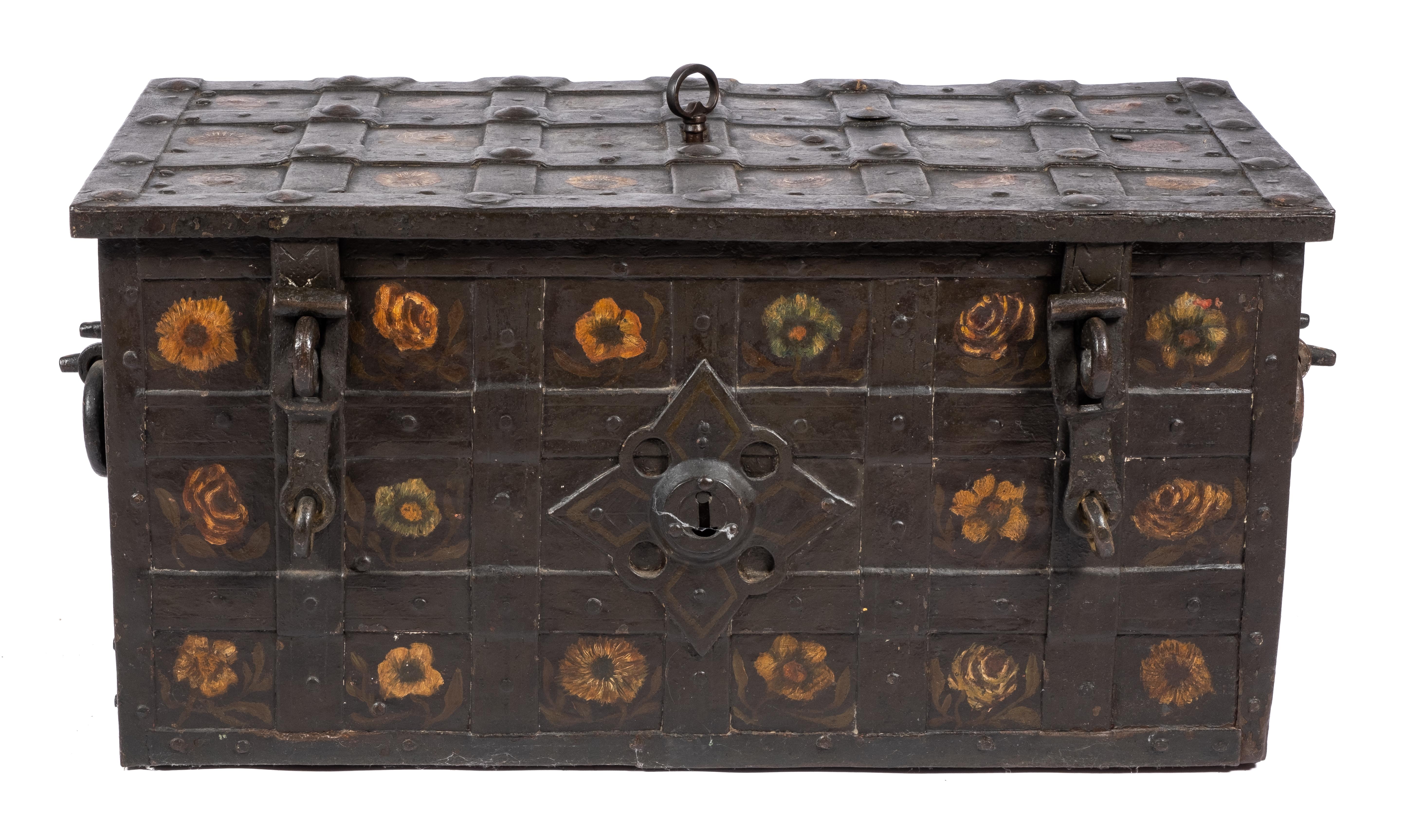 A German polychrome-painted wrought-iron Armada chest - Image 2 of 5