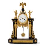 A Louis XVI ormolu-mounted black marble mantel clock 'pendule portique'
