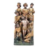 A Brabant carved and polychrome painted oak group of Christ at the Column