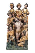 A Brabant carved and polychrome painted oak group of Christ at the Column