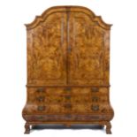 A Dutch brass-mounted walnut and burr-walnut cabinet