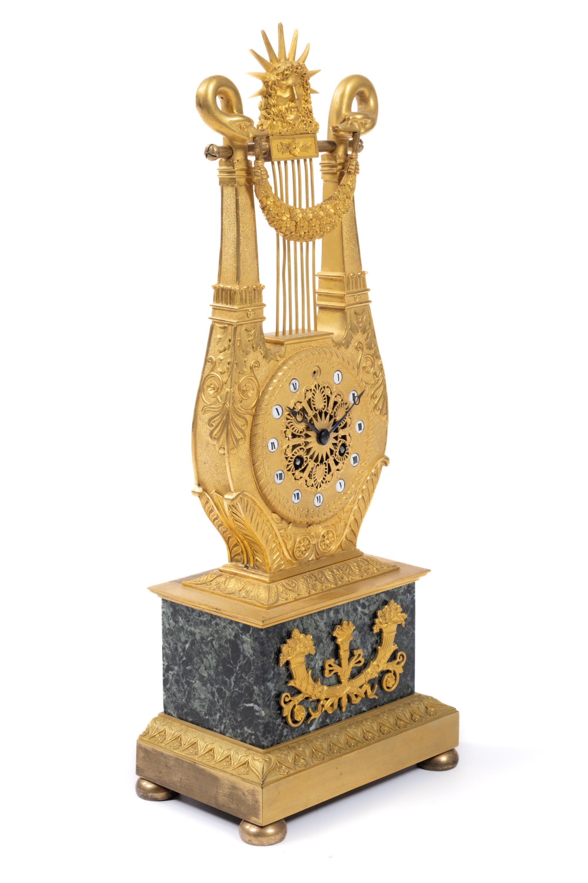 A Restauration ormolu and marble lyre mantel clock - Image 2 of 5