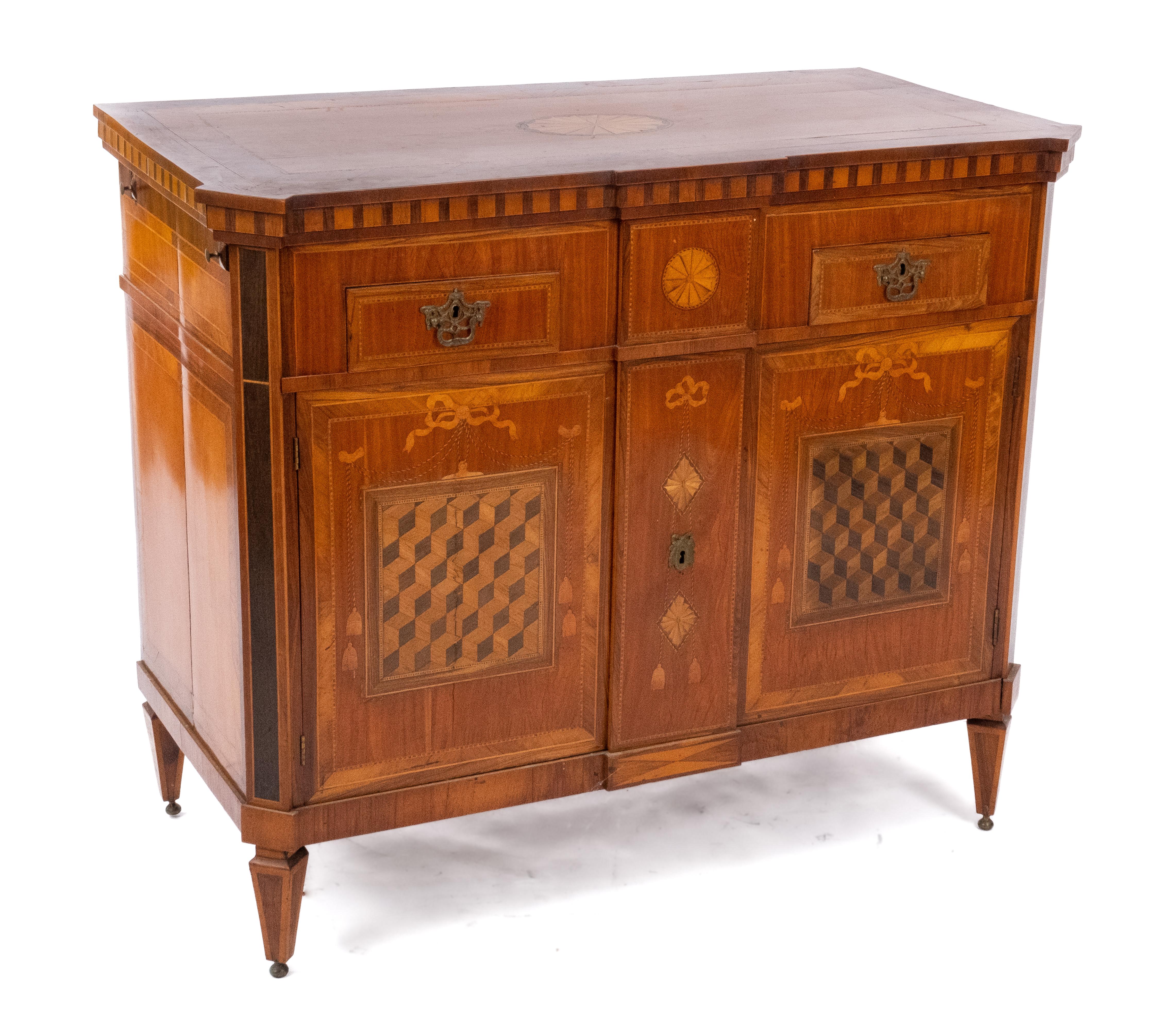 A Dutch satinwood, tulipwood, kingwood and fruitwood marquetry and parquetry sideboard 'klapbuffet' - Image 2 of 3