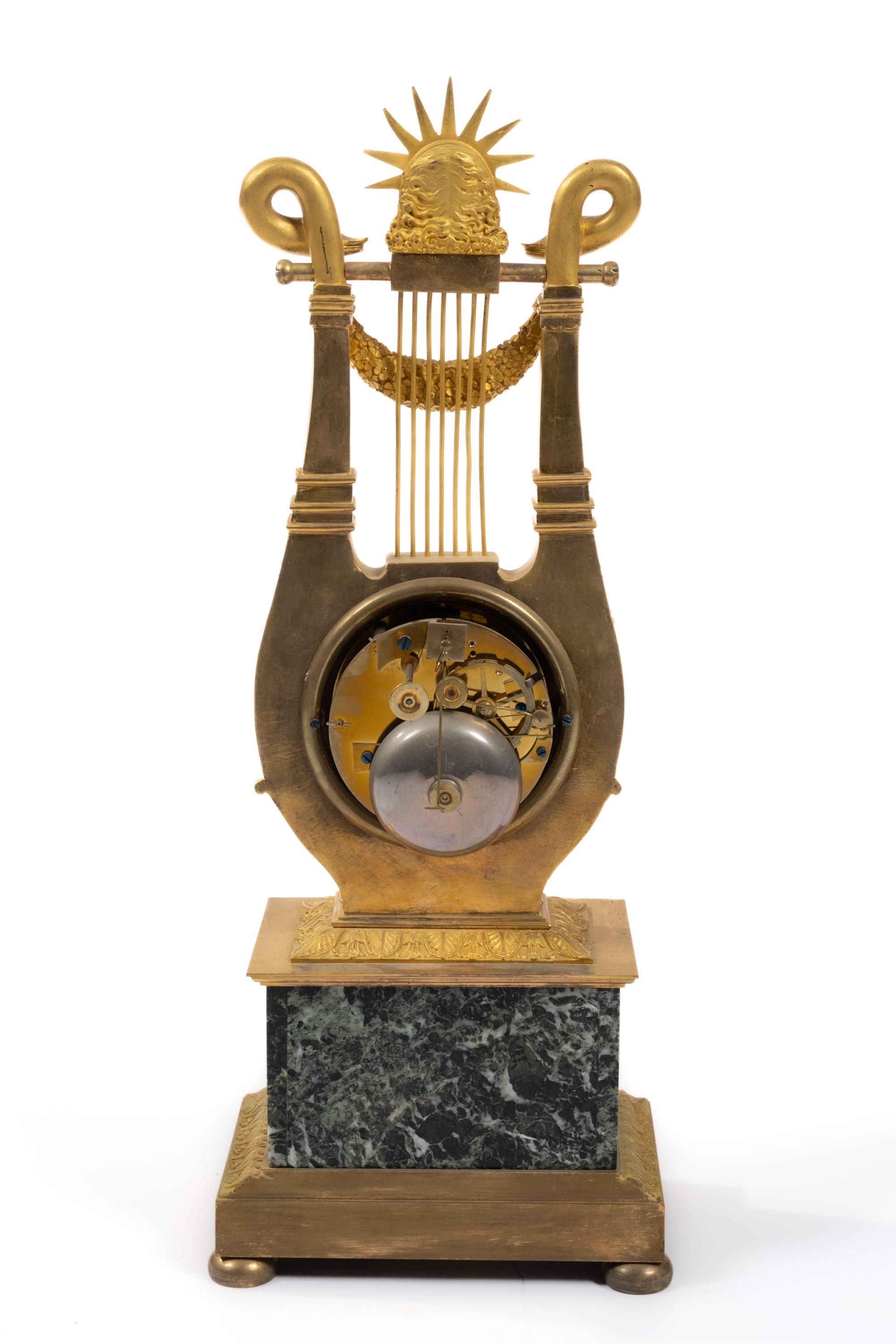 A Restauration ormolu and marble lyre mantel clock - Image 4 of 5