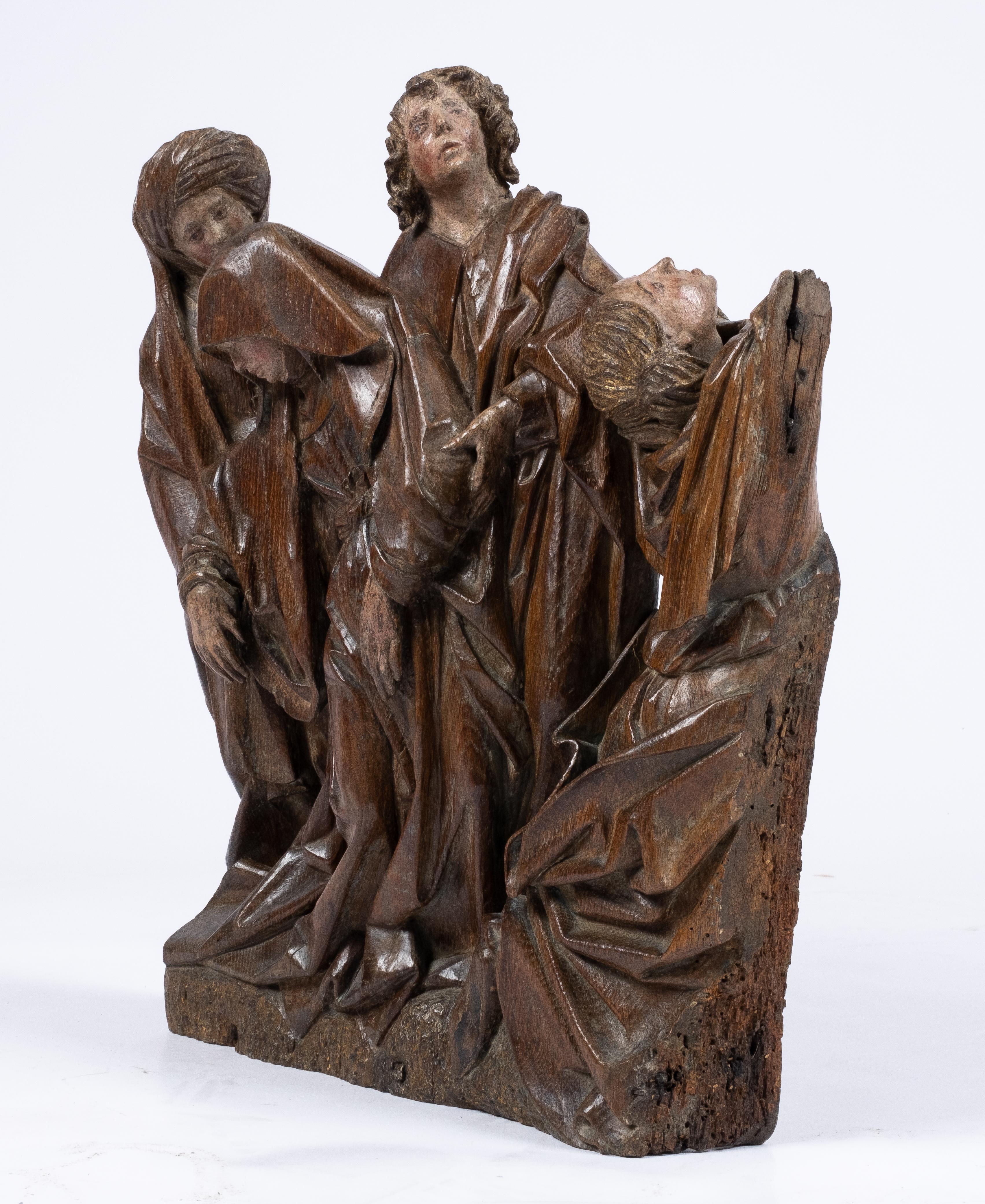 A Flemish carved and polychrome painted oak group of the Swooning of the Virgin - Image 5 of 7