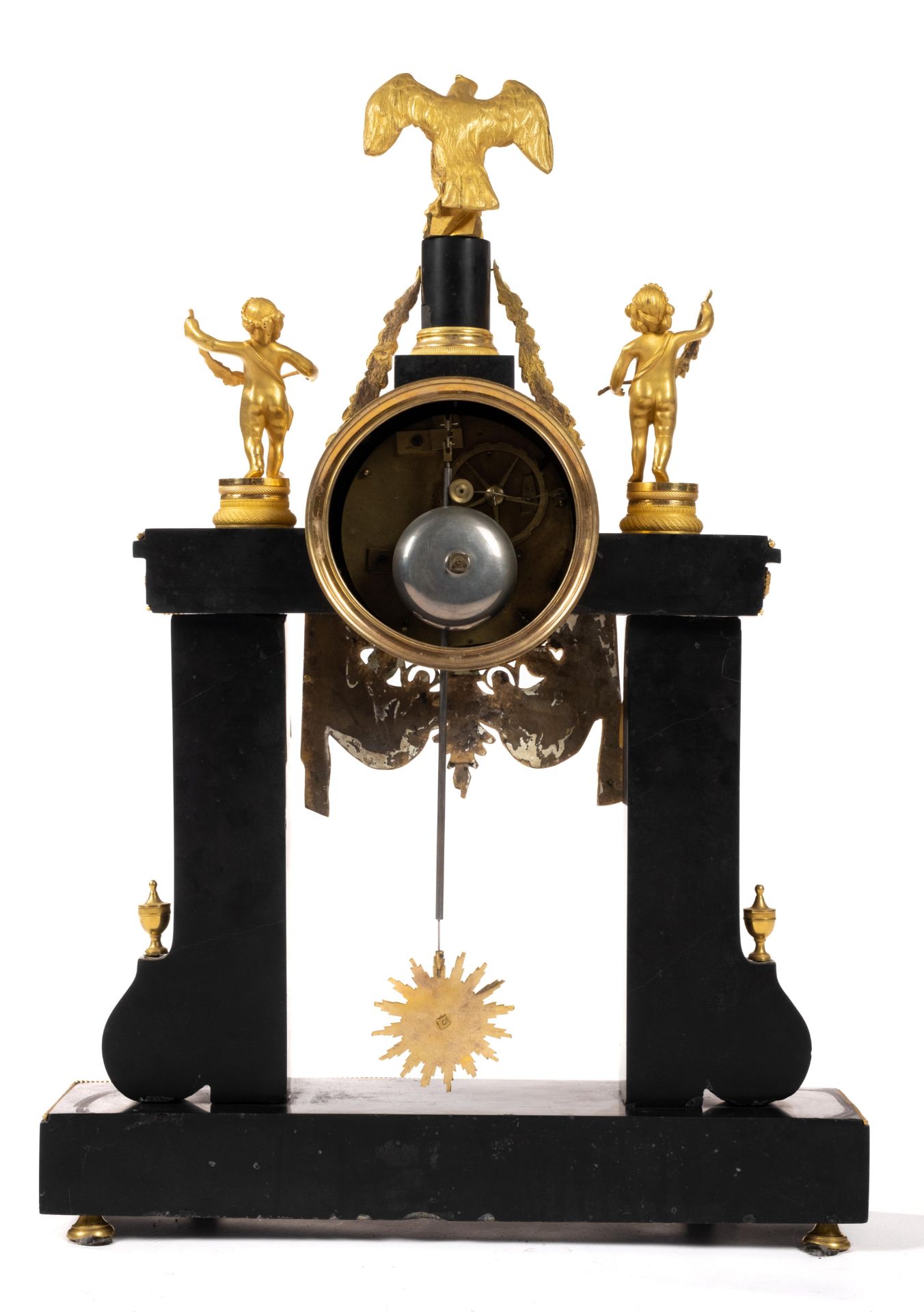 A Louis XVI ormolu-mounted black marble mantel clock 'pendule portique' - Image 4 of 5