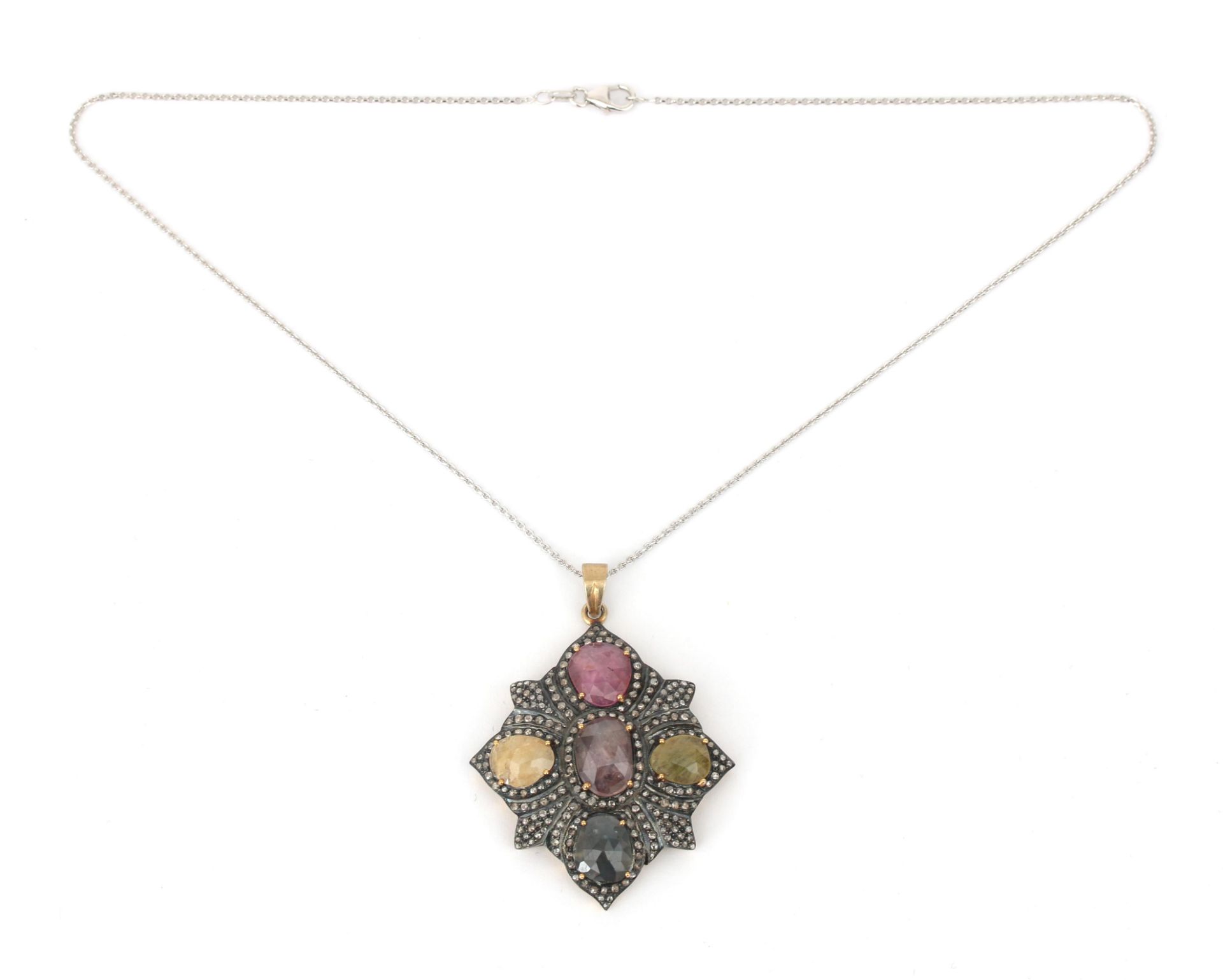 A gilded 835 silver star pendant with sapphire and diamond - Bild 3 aus 4