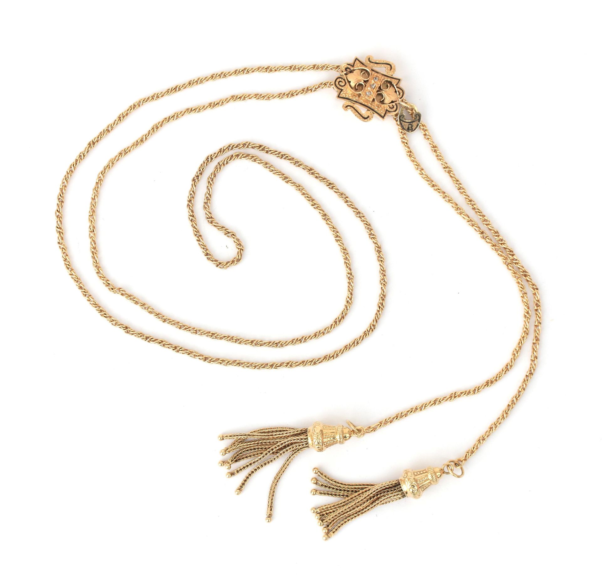 A 14 karat gold rope necklace with tassels