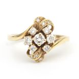 A 14 karat gold cluster ring, ca. 1950