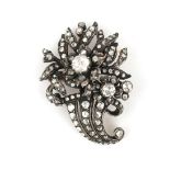 A 14 karat gold and silver rose cut diamond cornucopia brooch