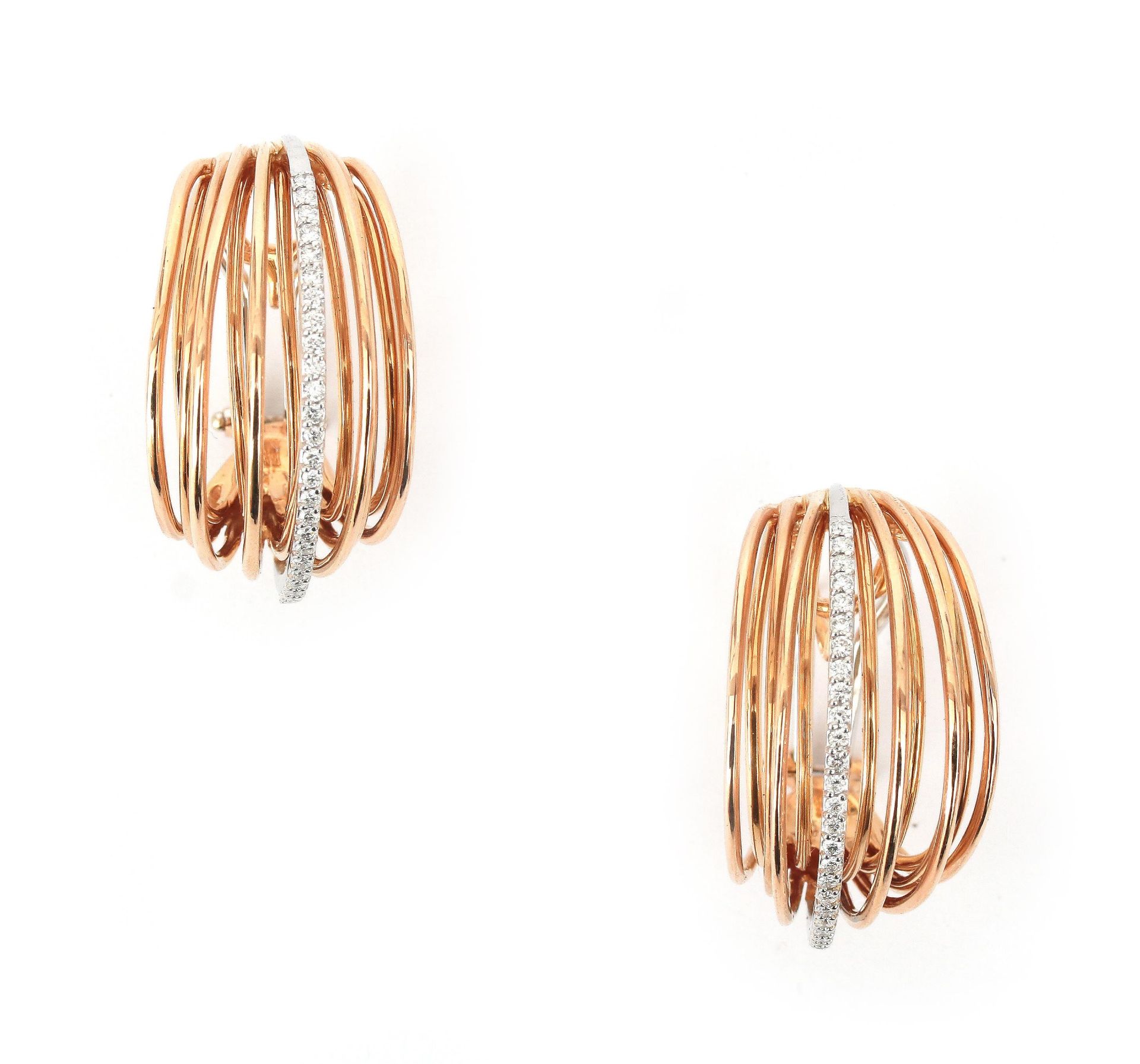 A pair of 18 karat rose gold diamond earrings