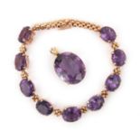 A 18 karat rose gold amethyst bracelet and pendant