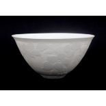 Arne Åse (1940) A white porcelain bowl with relief leaf-pattern, signed underneath. 11,5 cm. h. x